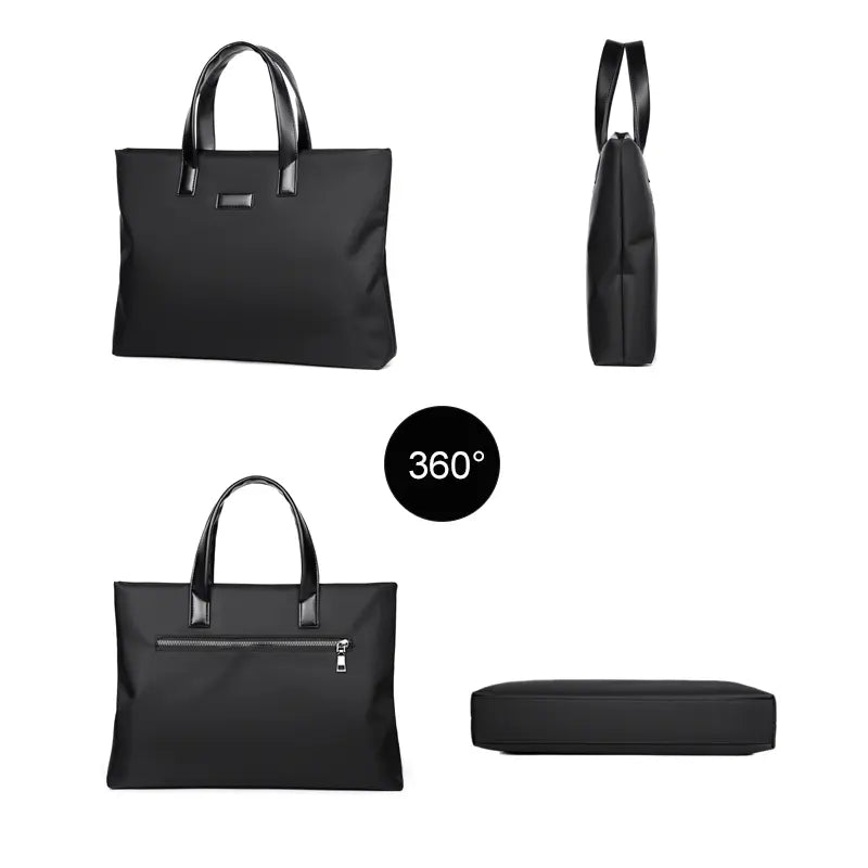 Size diagram 37x28x6cm with detail shots of handles and zipper