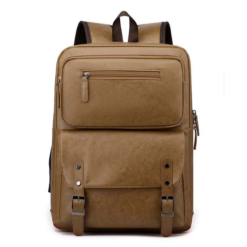 Range Bags Vintage Leather Backpack Men Brown Front View - 15L Soft PU Travel Bag 2026 New Retro Style
