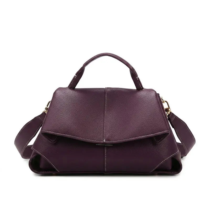 PU leather top handle handbag wine purple front view designer flap bag