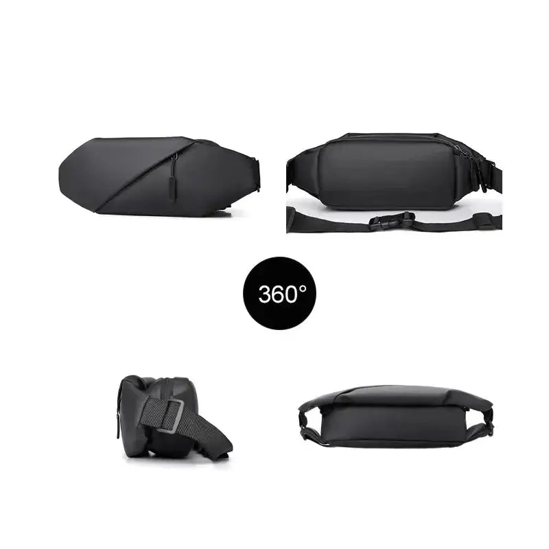 Range Bags Ultra-Slim PU Sling Bag Black Front View - Minimalist Crossbody Chest Pack