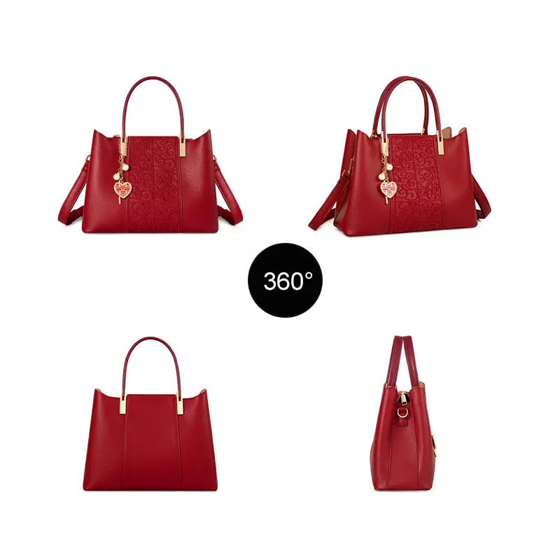 Woman in Traditional Chinese Dress Holding Red Embroidered Handbag - Wedding Lifestyle Scene