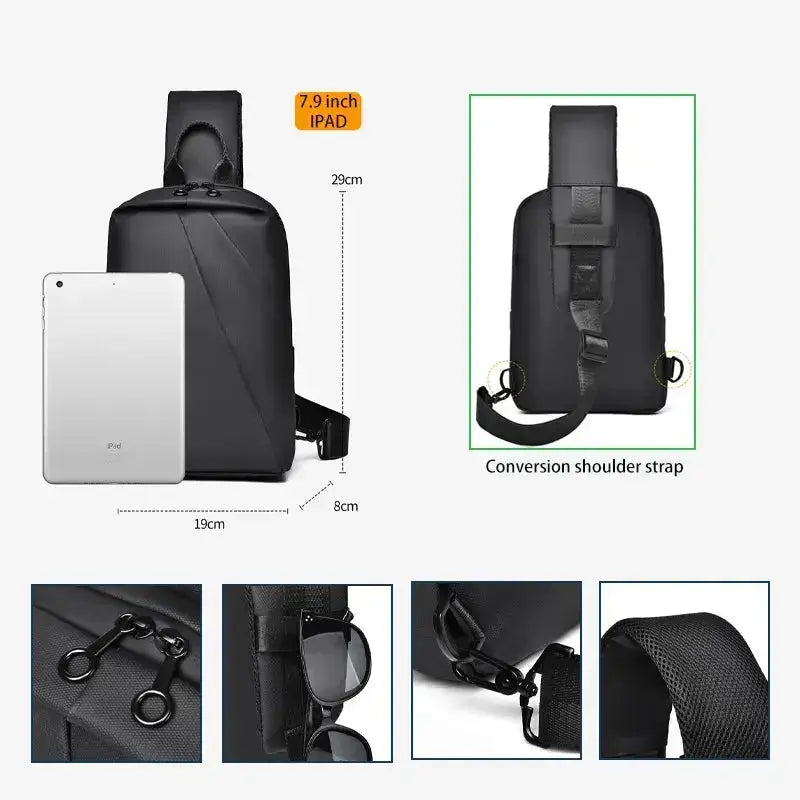 Range Bags PVC Sling Bag Black Front View - Waterproof Crossbody Chest Pack