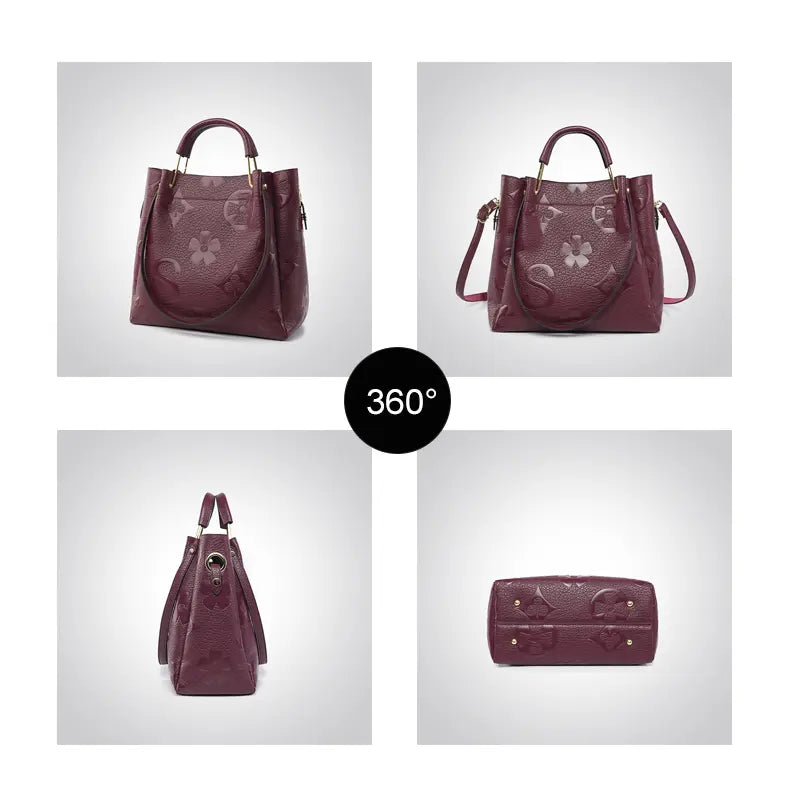 Floral embossed tote bag size and detail 31x15x30cm handle and strap