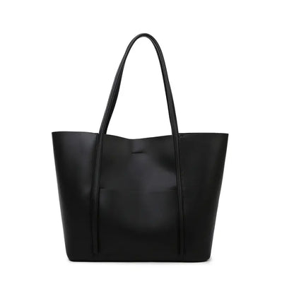 PU leather tote bag black front view minimalist work tote