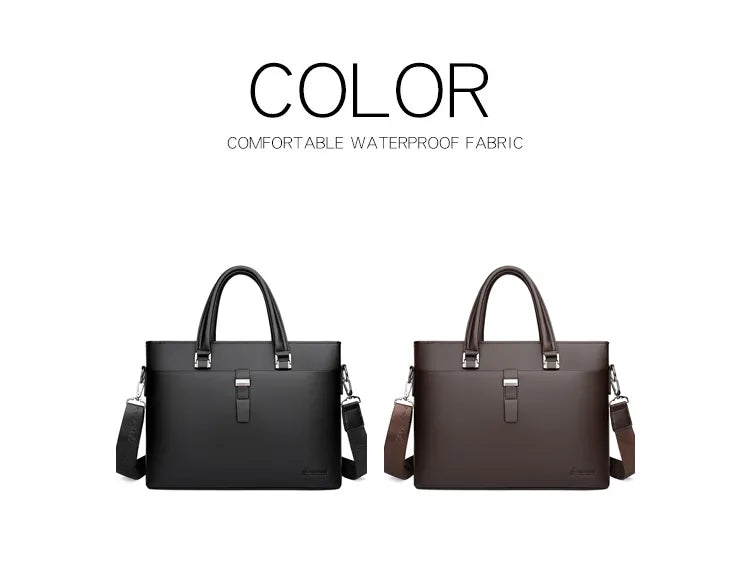 Men's PU Leather Messenger Bag Black Front View - Business Laptop Shoulder Bag