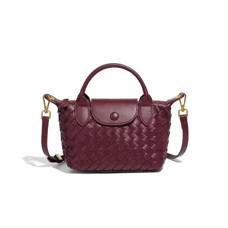Fashionable woven PU handbag designed for women daily wear-wine red