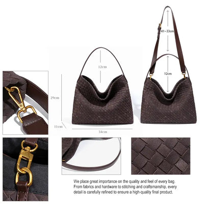 Woven Hobo Shoulder Tote Bag Dark Gray - Front View - Soft Silhouette