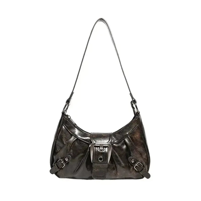 Retro underarm shoulder bag with vintage metal buckle PU-Camel