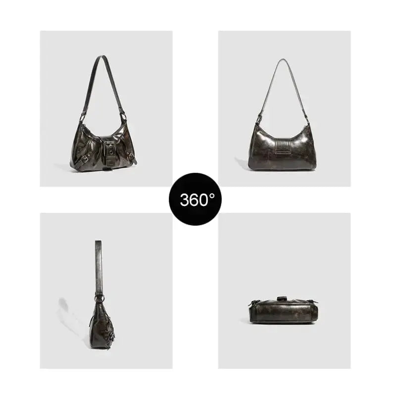Shoulder bag multiple angles with biker metal details