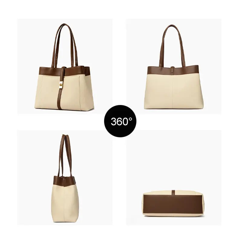 Canvas tote bag with PU leather trim multiple angle view