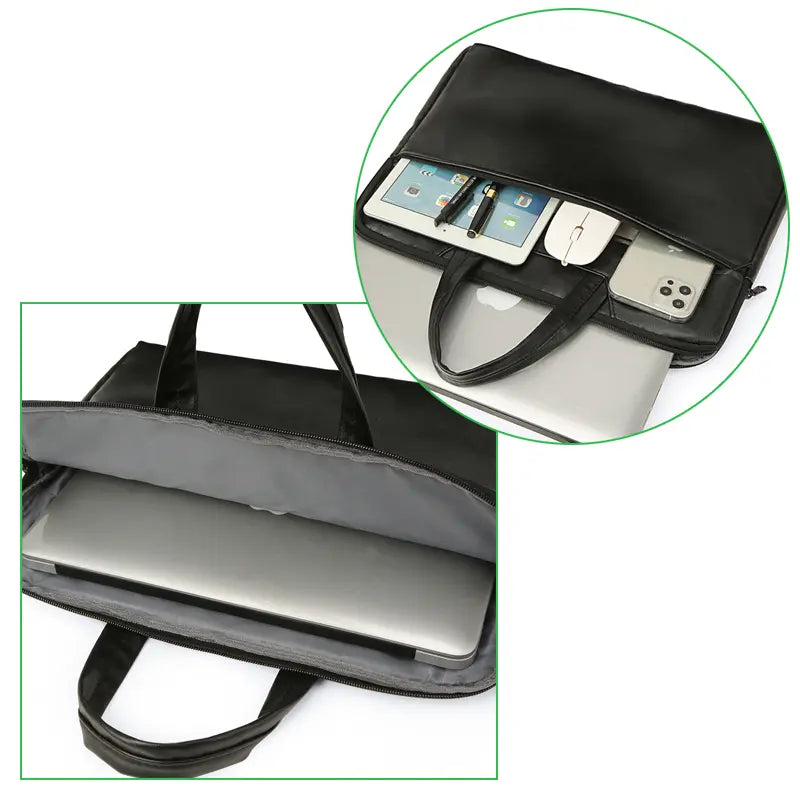 360 degree view of black briefcase showing all angles