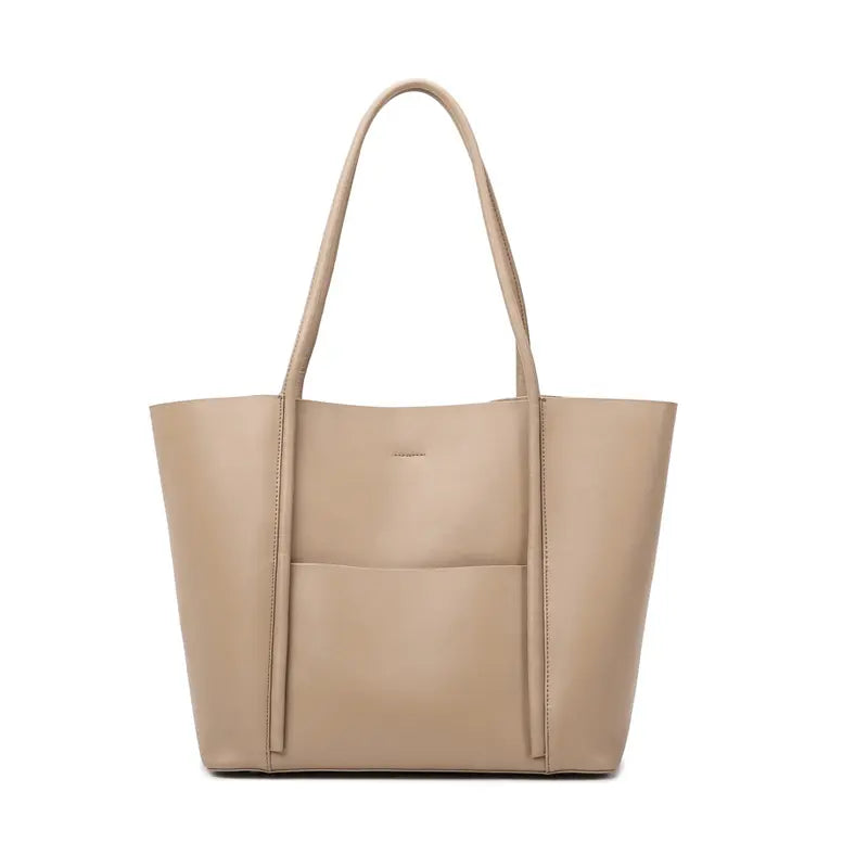 PU leather tote bag off-white front view everyday shoulder tote
