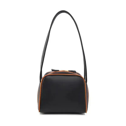 Retro bowling style handbag front view PU leather-square style black