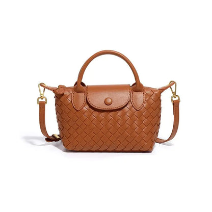 Fashionable woven PU handbag designed for women daily wear-brown