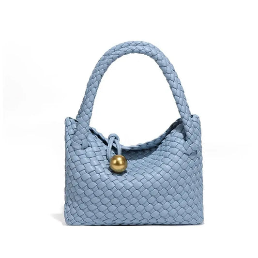 Woven PU daily handbag with simple design for women-blue