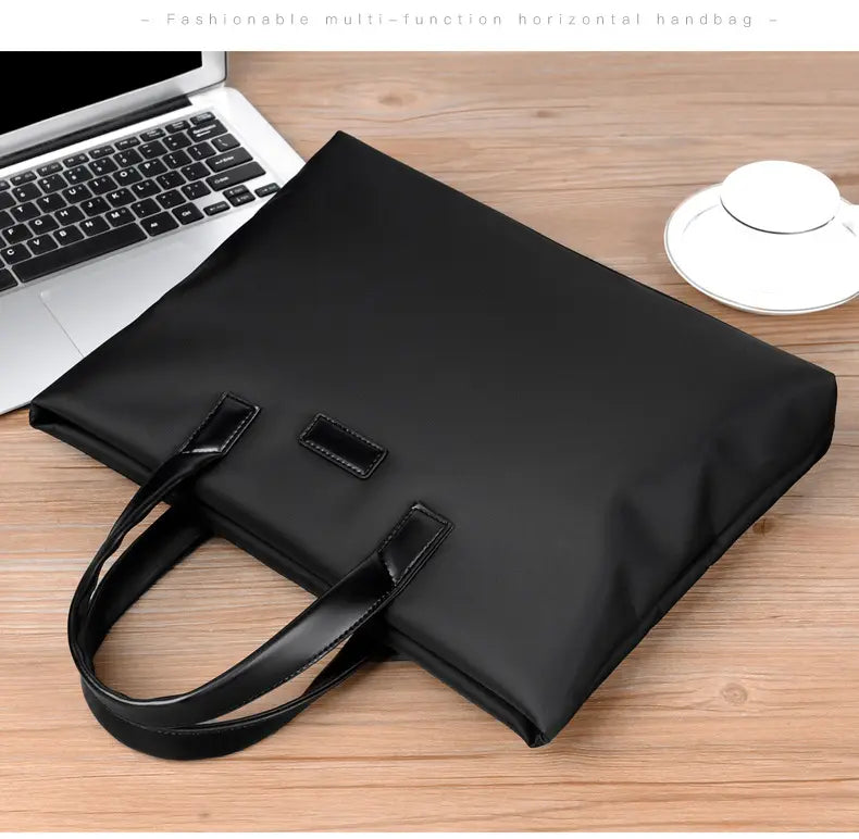 Navy blue briefcase side view - professional business style