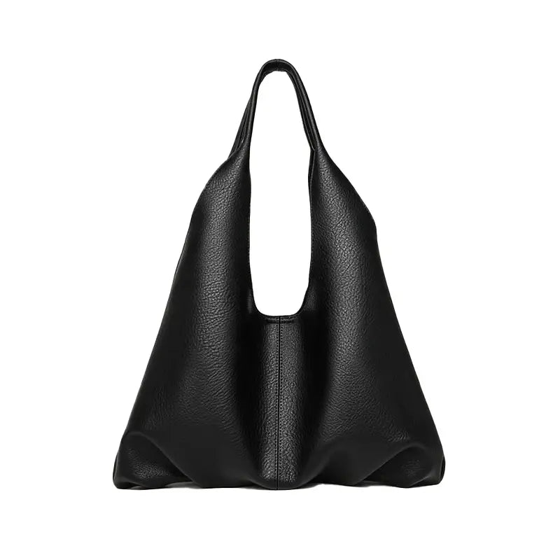 Soft PU Leather Hobo Tote Bag Black - Detail - Minimalist Design