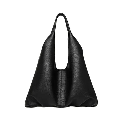 Soft PU Leather Hobo Tote Bag Black - Detail - Minimalist Design