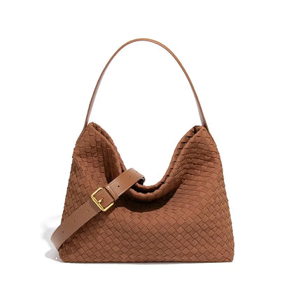 Woven Hobo Shoulder Tote Bag Burgundy - Front View - Shoulder Carry