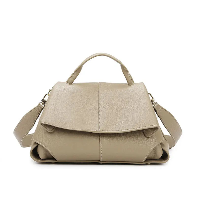 PU leather top handle handbag khaki front view commuter handbag