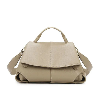PU leather top handle handbag khaki front view commuter handbag
