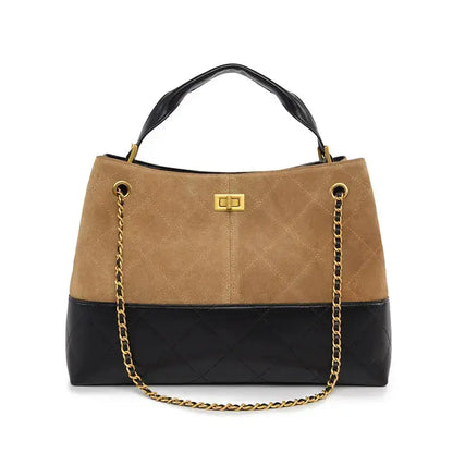 Vintage Suede Large Capacity Shoulder Handbag in matte finish front view - F Style.