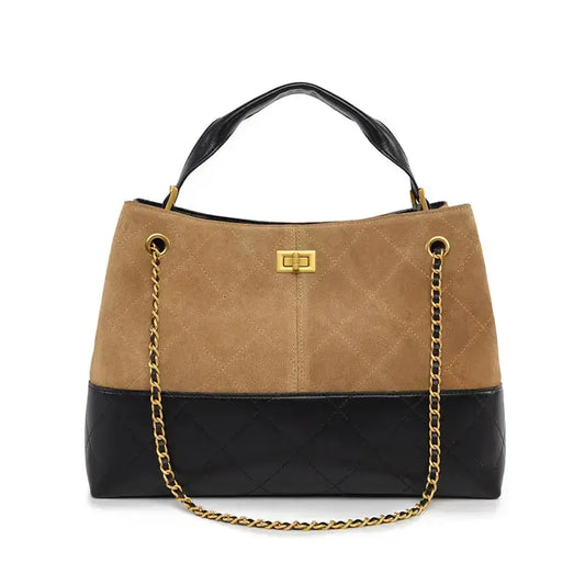 Vintage Suede Large Capacity Shoulder Handbag in matte finish front view - F Style.