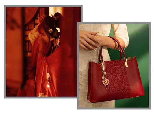 Red Embroidered Handbag in Red Gift Box - Premium Packaging for Wedding Gift