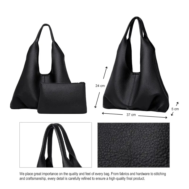 Soft PU Leather Hobo Tote Bag Taupe - Detail - Everyday Commuter Tote