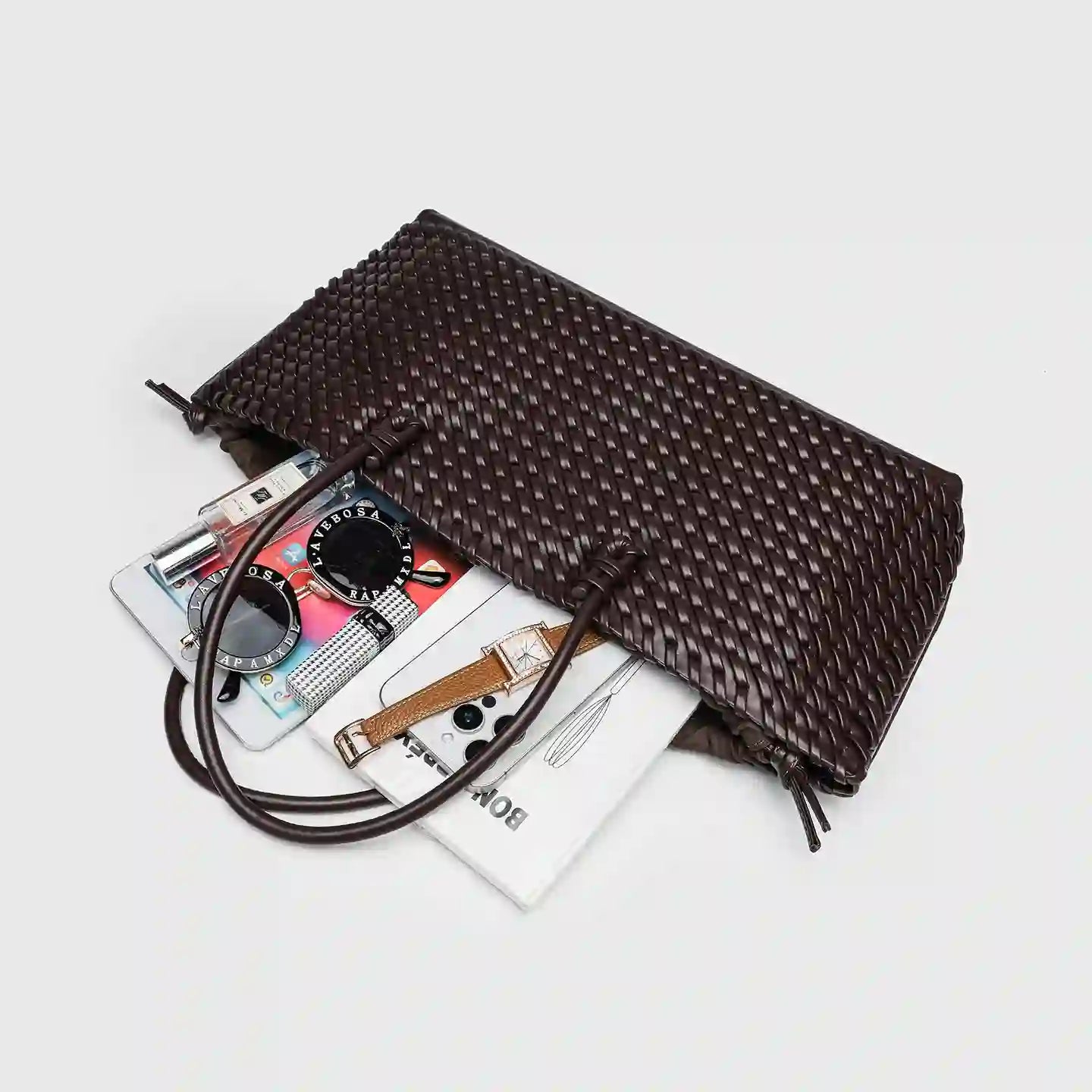 Woven tote bag with LOGO beige variant