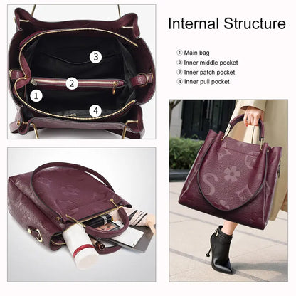 Floral embossed tote bag three color options black wine red tan brown