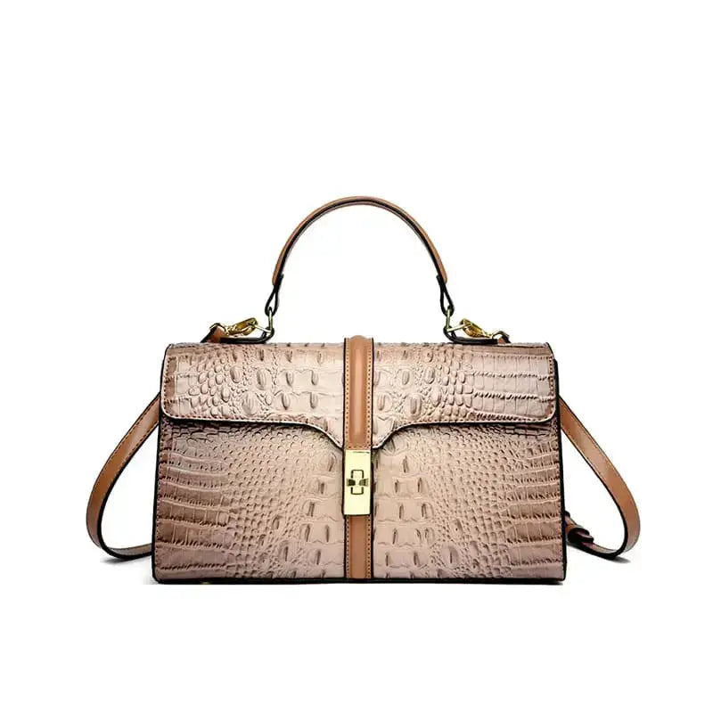 Croc texture PU sling handbag luxury style for women-khaki