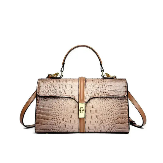 Croc texture PU sling handbag luxury style for women-khaki