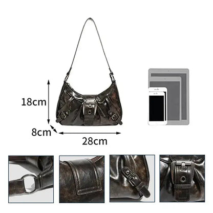 Underarm bag distressed PU texture and metal buckle