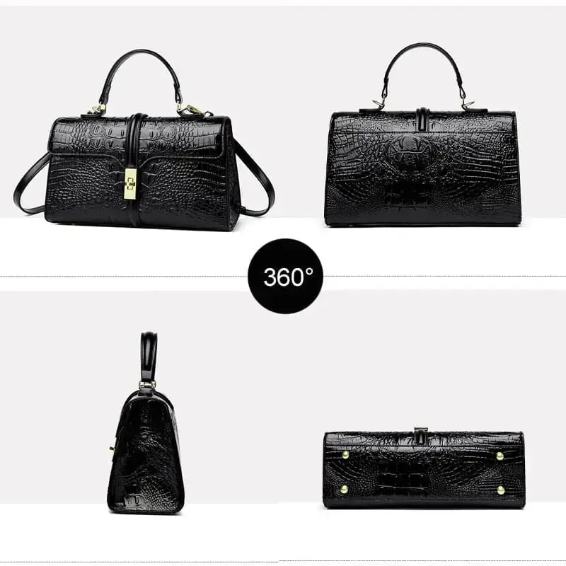 PU croc texture handbag shown from multiple angles
