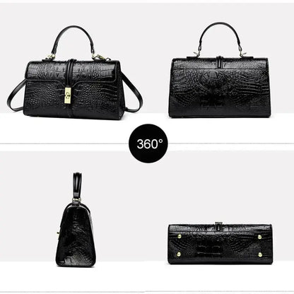 PU croc texture handbag shown from multiple angles
