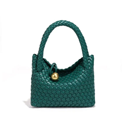 Woven PU daily handbag with simple design for women-green