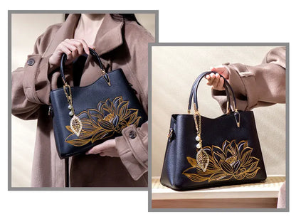 Lotus Embroidered Handbag Apricot Color Option - SKU Image for Online Store