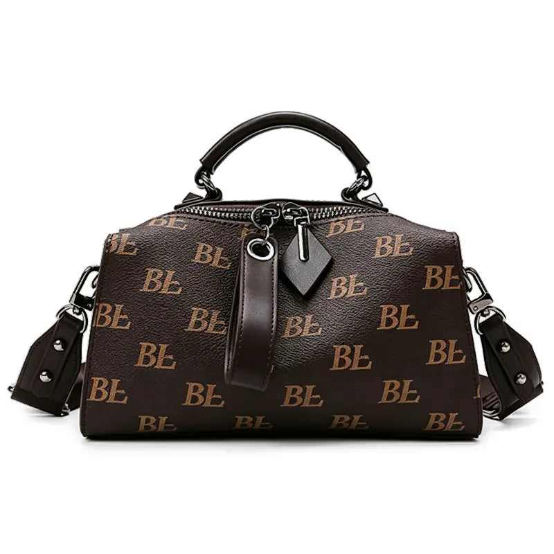 women's barrel handbag wholesale coffee color front view BL print design