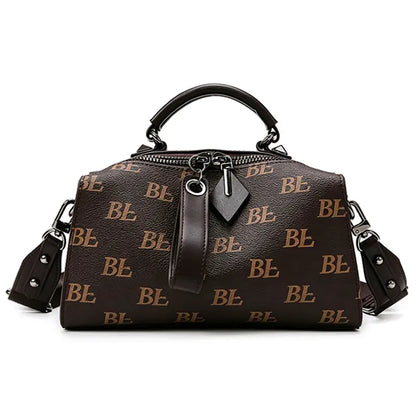 women's barrel handbag wholesale coffee color front view BL print design