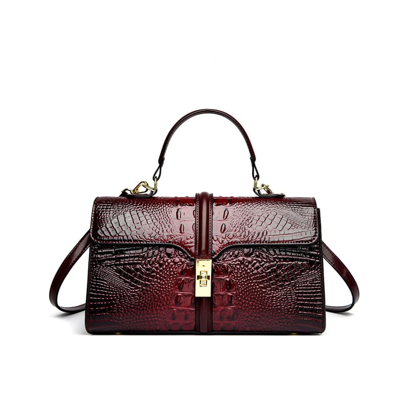 Croc texture PU sling handbag luxury style for women-wine red