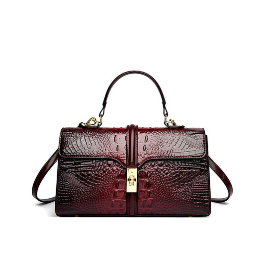Croc texture PU sling handbag luxury style for women-wine red