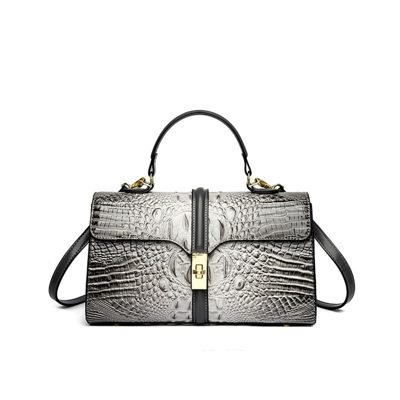 Croc texture PU sling handbag luxury style for women-grey