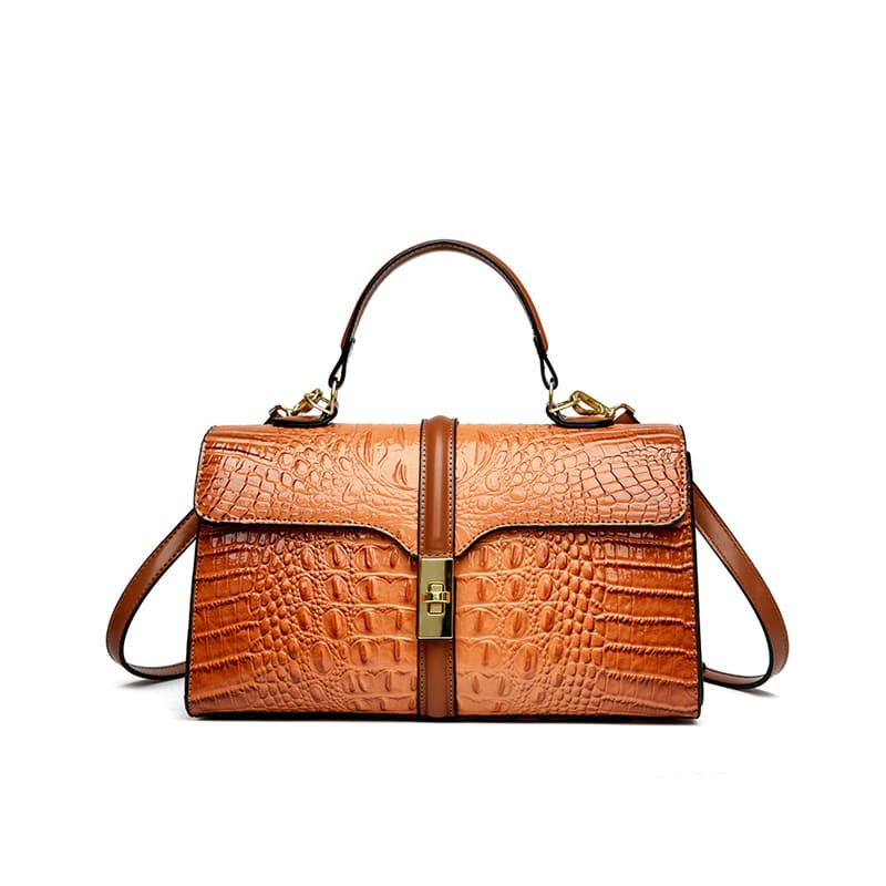 Croc texture PU sling handbag luxury style for women-brown