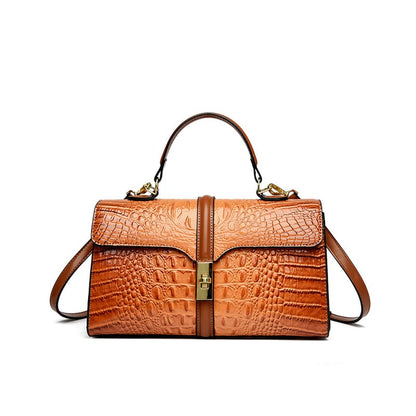 Croc texture PU sling handbag luxury style for women-brown