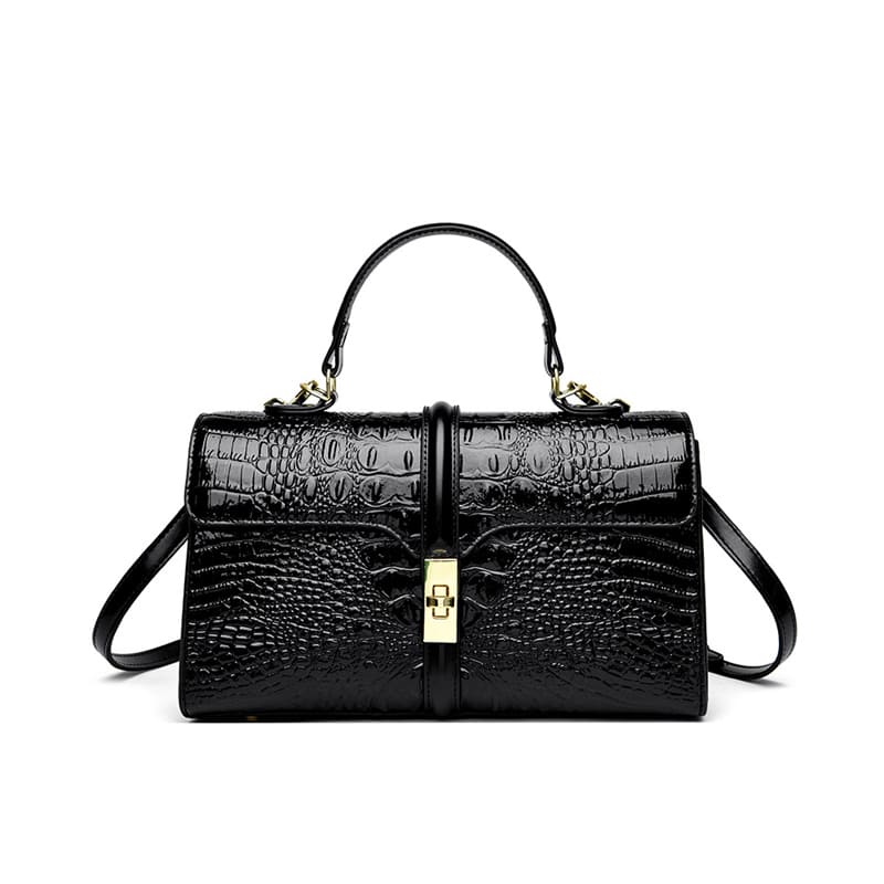 Croc texture PU sling handbag luxury style for women-black