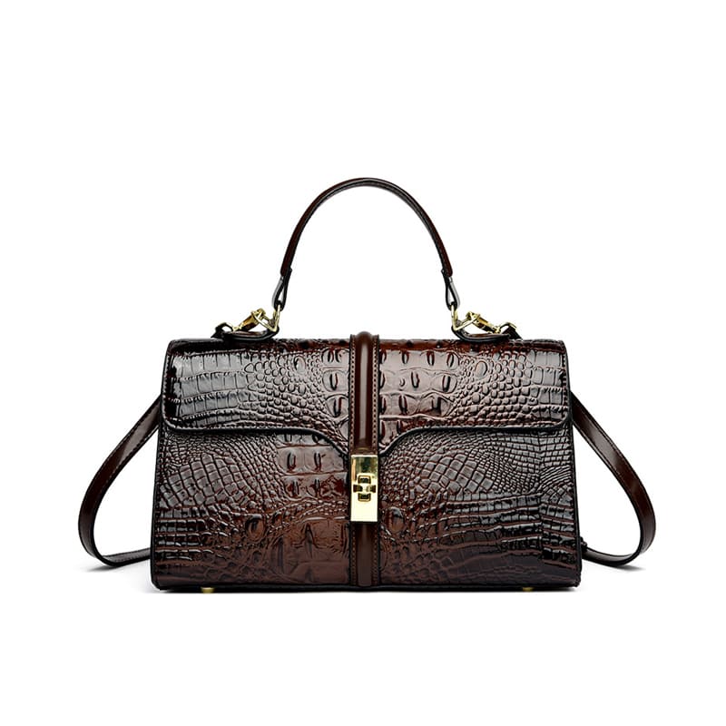 Croc texture PU sling handbag luxury style for women-rusty rose