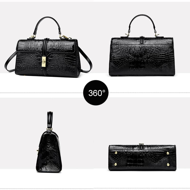 PU croc texture handbag shown from multiple angles