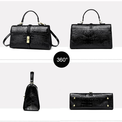 PU croc texture handbag shown from multiple angles