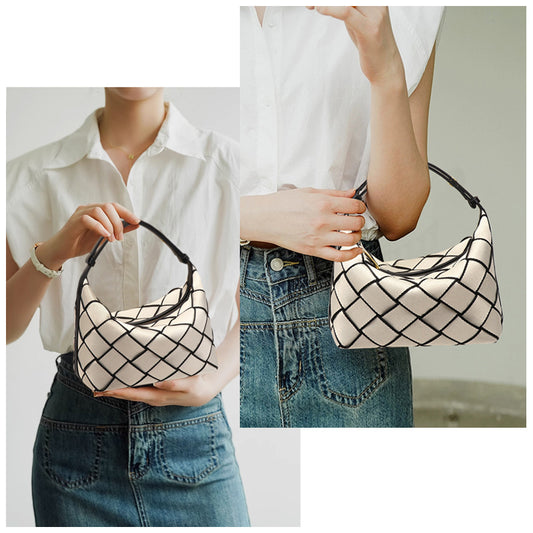 Fashion model carrying lightweight custom nylon handbag with adjustable strap, perfect for daily use or private label.
